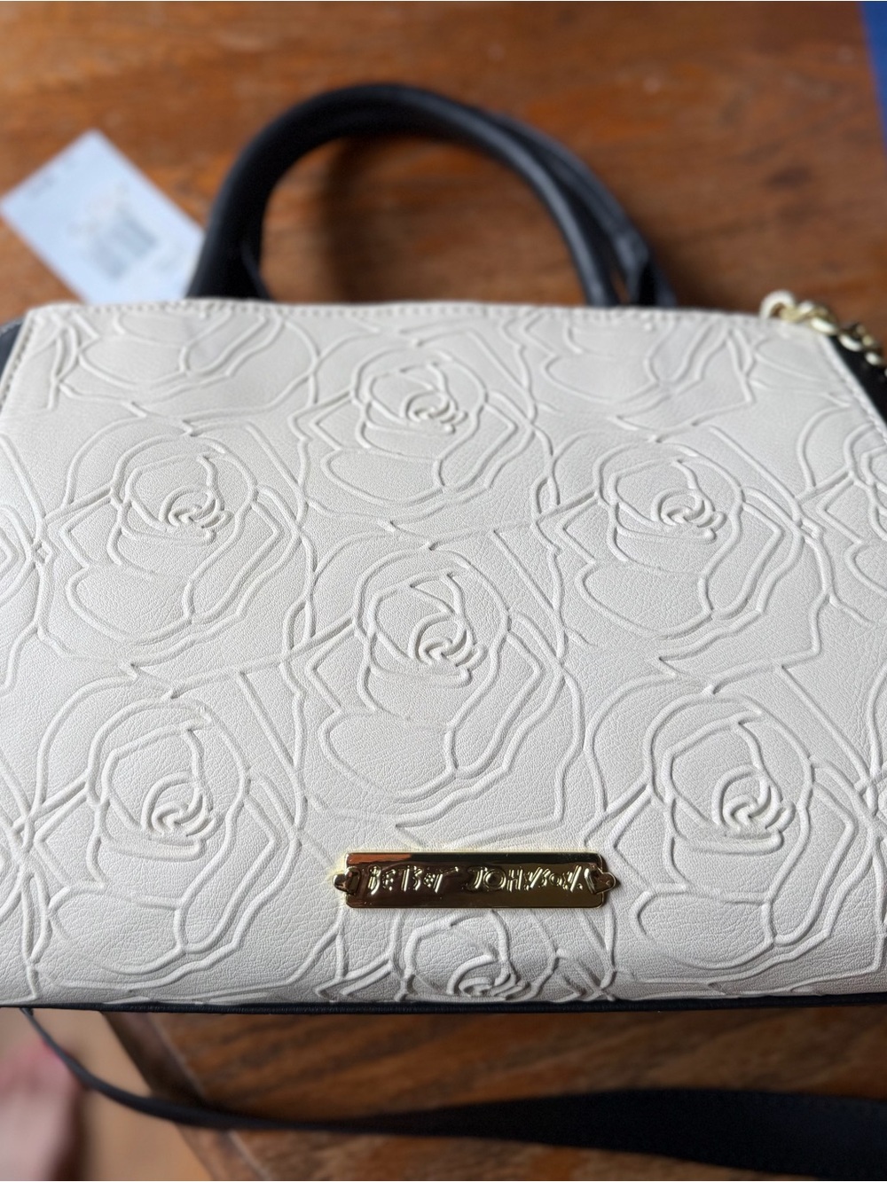 Betsey Johnson Cream Satchel with Hot Pink Bow and Black Accents - Picture 4 of 5